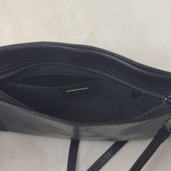 Vintage Ganson Black Leather Crossbody Bag Adjustable Strap Zippered Compartment - Picture 4 of 15